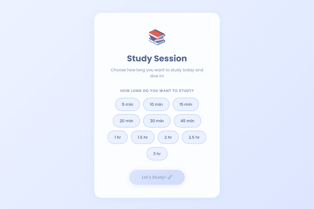 Study with a timer quiz and games