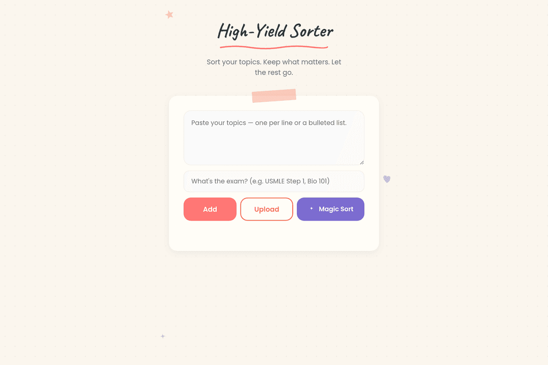High-Yield Topic Sorter